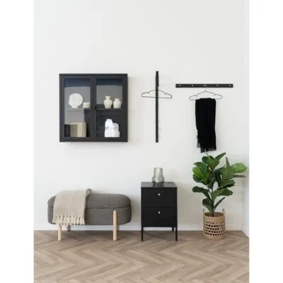 Branca bænk med opbevaring, brun bouclé/natur