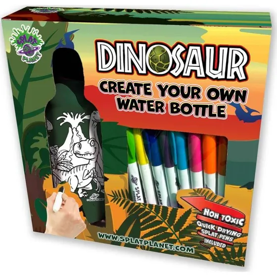 Splat Planet Dinosaur Termoflaske med 8 Tuscher - Grøn