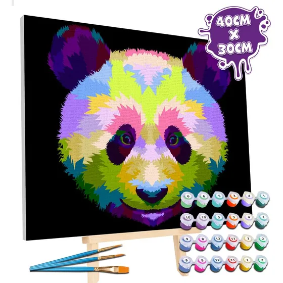 Splat Planet Mal efter Tal på Lærred, 30x40 cm, Panda, 6+ år