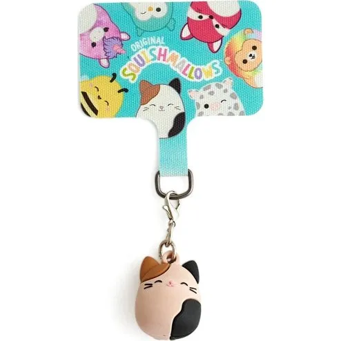 Squishmallows Cameron Kat Mobilvedhæng, 3,5" - Beige/Brun/Sort