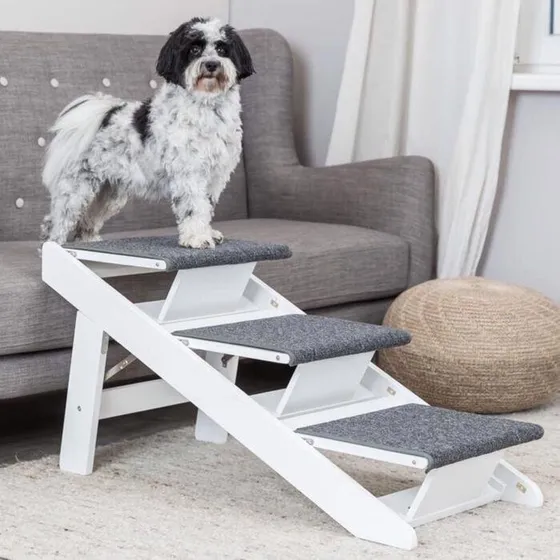 Trixie hunderampe med foldetrin 44x46x106 cm – grå/hvid