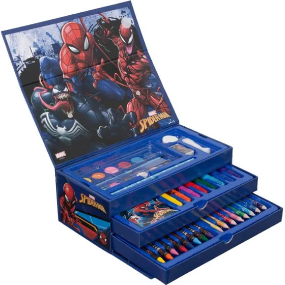 Malekasse Spiderman - Sæt 52 stk i papirværktøjskasse med håndtag