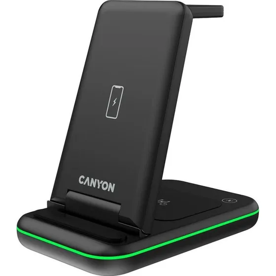 Canyon 3-i-1 opladningsstander med AC-adapters, 15W, sort