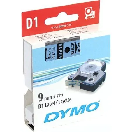 DYMO D1 9mm Sort på Blå 7m Etiketband