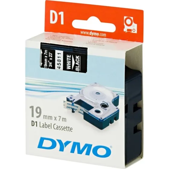 DYMO D1 19mm x 7m hvid på sort markeringstape