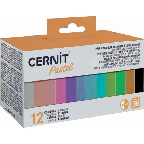 Cernit Pastel Modellervoks 12x25g, 12 Farver