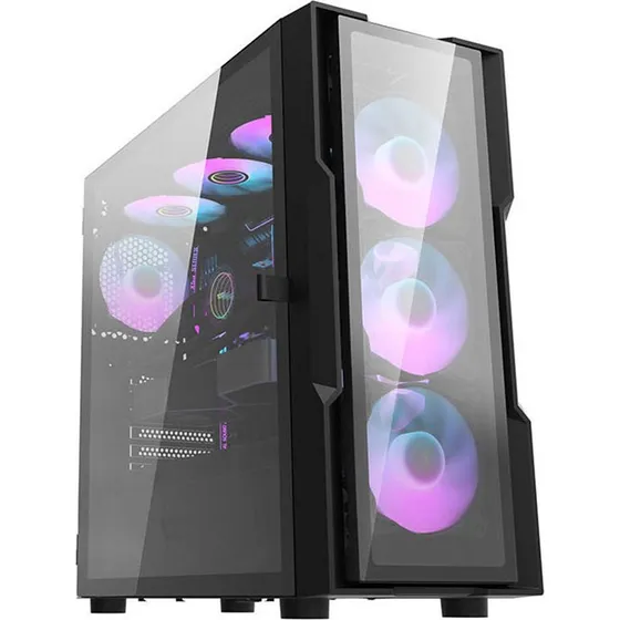 DarkFlash DK431 Glas PC-kabinet med 4 RGB-blæsere, Sort