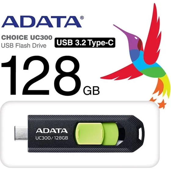 ADATA UC300 128GB USB-C USB-stick, sort/grøn