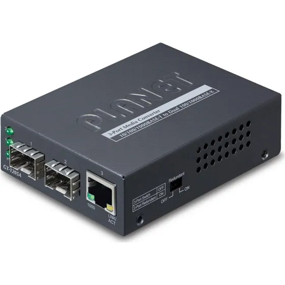 Planet GT-1205A 3-port Gigabit Mediekonverter, Sort