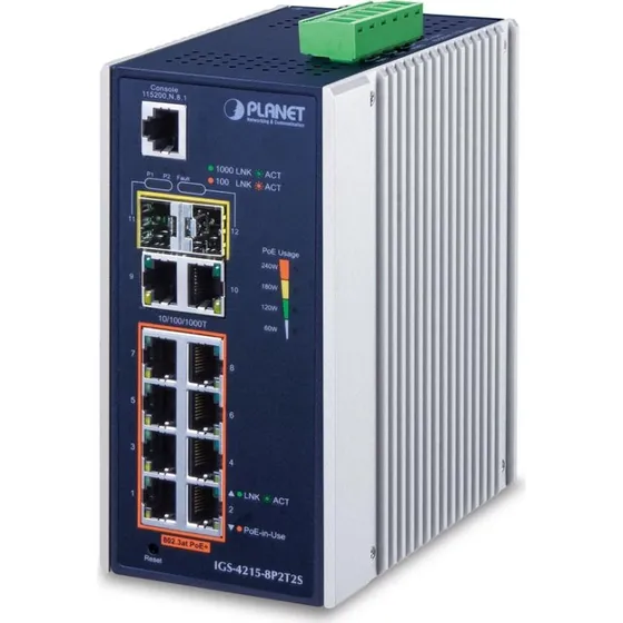 Planet IGS-4215-8P2T2S L2/L4 PoE-switch, 8x PoE+, blå/sølv