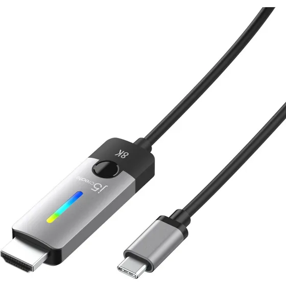 J5create USB-C til HDMI 2.1 1,8 m, 8K60 Hz, rumgrå/sort