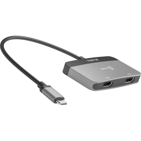 J5create USB-C til DUAL HDMI Adapter, 8K60 Hz, 20 cm, rumgrå/sort