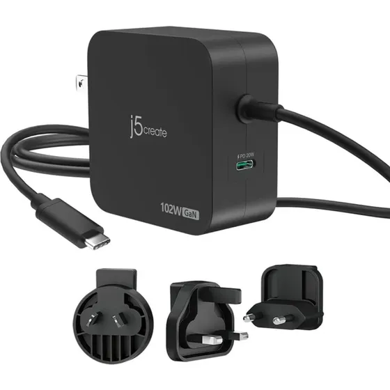 j5create JUP25102V 102W GaN USB-C 2-Port Charger, sort