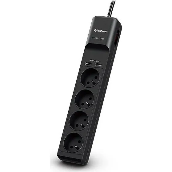 CyberPower Tracer III 4-udtags stikdåse med USB, sort, 1,8 m