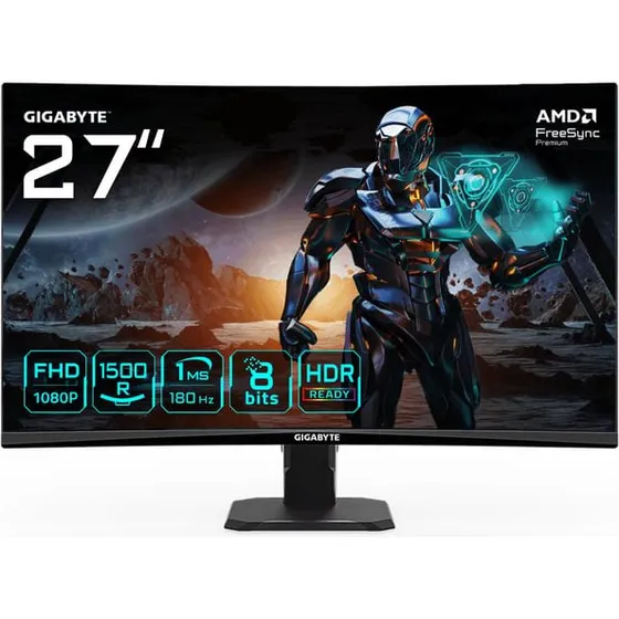 Gigabyte GS27FC 27" FHD 180Hz Curved Gaming Skærm, Sort