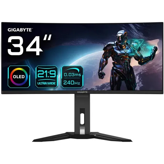 Gigabyte MO34WQC2 34" OLED buet Gaming-skærm 3440x1440, 240Hz, USB-C