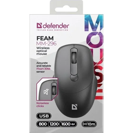 Defender FEAM MM-296 Trådløs Mus Silent, Sort