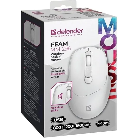Defender FEAM MM-296 Trådløs Mus Silent, Hvid