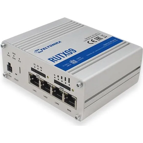 Teltonika RUTX09 4G-router, aluminium, kablet, 4x Gigabit LAN