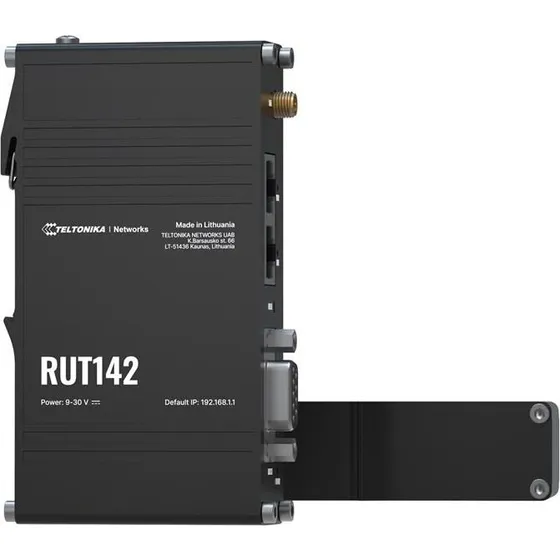 Teltonika RUT142 Industriel Router, WiFi 4, 2× RJ45, RS232, IP30, Sort