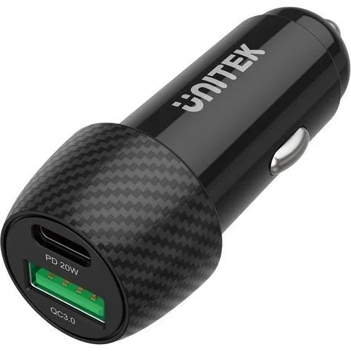 Unitek 38 W Biloplader med USB-A & USB-C (QC 3.0, PD)