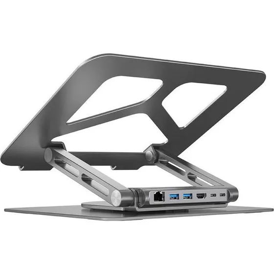 UNITEK D1109A Laptopstander med Hub, grå, op til 17"