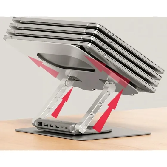 Unitek D1109B01 Laptop Stand med USB-C HDMI Hub, 100W PD, Space Grey