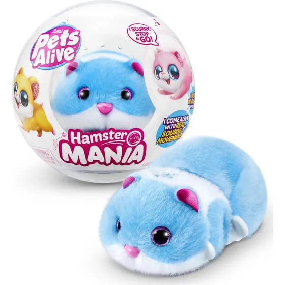 Pets Alive Hamster Mania blå – Interaktiv robot-hamster med lyd og bevægelse