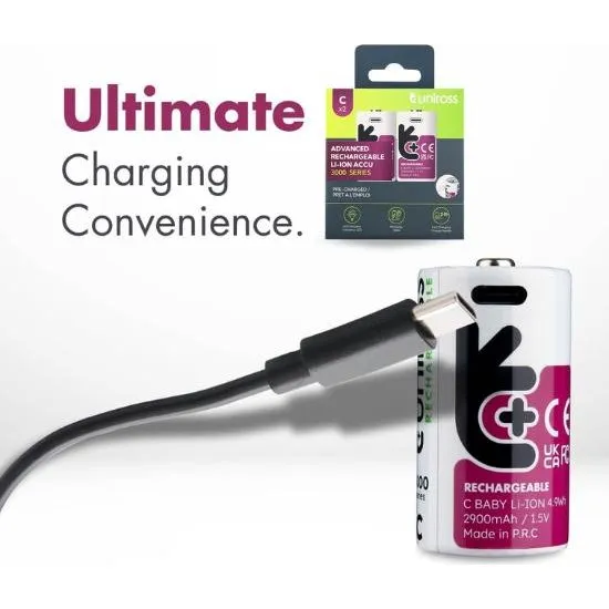 Uniross USB-C 3000 mAh genopladelige batterier, 2 stk.