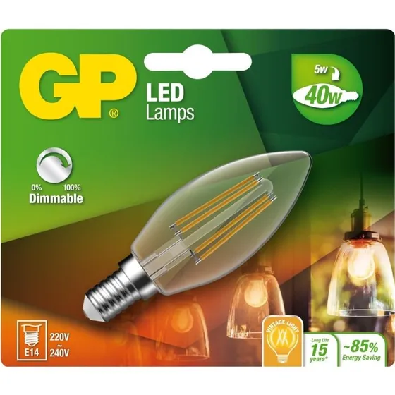 GP LED Filament Mini Candle E14 5W (40W) 470lm Dæmpbar