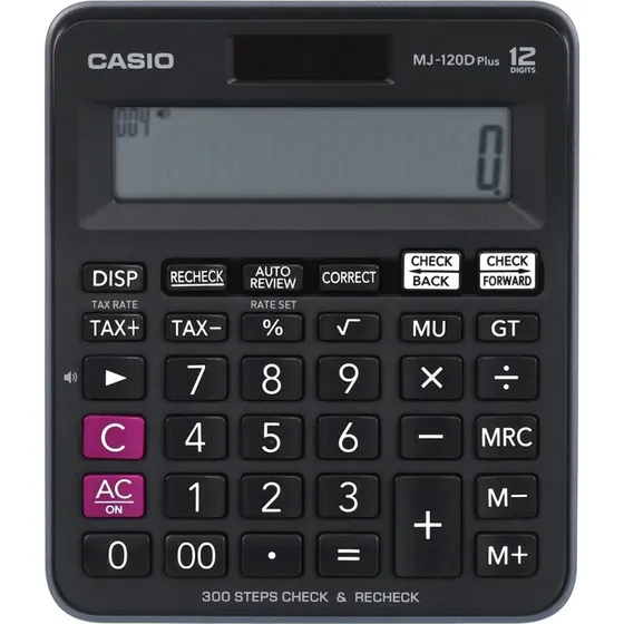 Casio MJ-120D Plus 12-cifret skrivebordslommeregner, sort