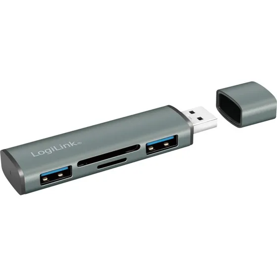 LogiLink USB 3.2 Gen2 Hub med 2x USB-A og Kortlæsere, Grå