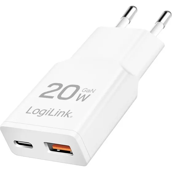 LogiLink GaN 20W Oplader USB-C + USB-A Hvid