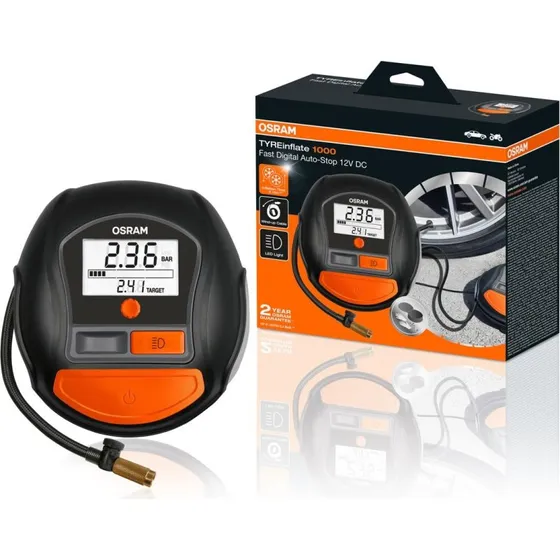 OSRAM TYREinflate 1000 12 V dækkompressor sort/orange