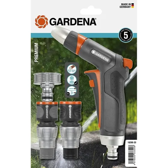 Gardena Premium Basic-sæt – Komplet startsæt med brusepistol og metalforstærkede koblinger