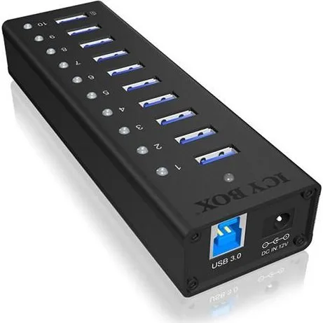 ICY BOX IB-AC6110 10-port USB 3.2 Gen 1, sort