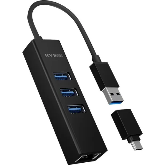 ICY BOX IB-HUB1419-LAN USB 3.0 3-port Sort