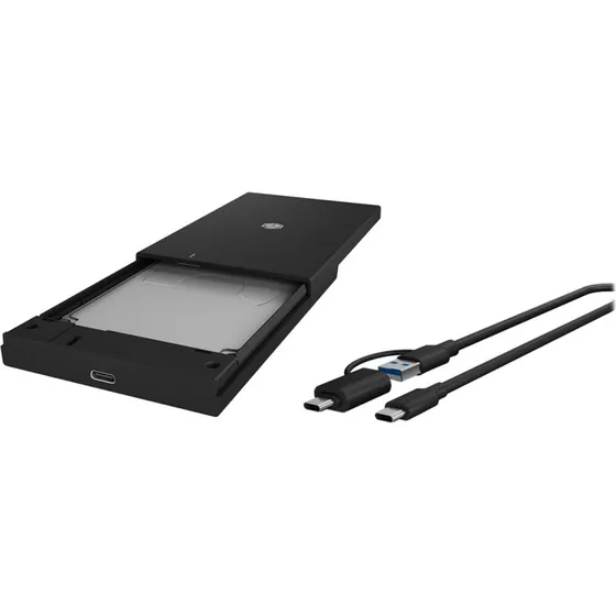 ICY BOX IB-200T-C3 Ekstern SSD-kabinet, 2.5" SATA, USB-C/A, Sort