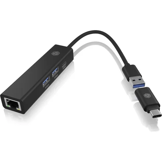 ICY BOX IB-HUB1439 Dockingstation med RJ45, 2x USB-A og USB-C – Sort