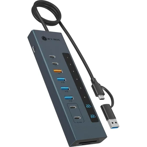 ICY BOX 11-i-1 USB-C HUB, 6-port, med PD, blå