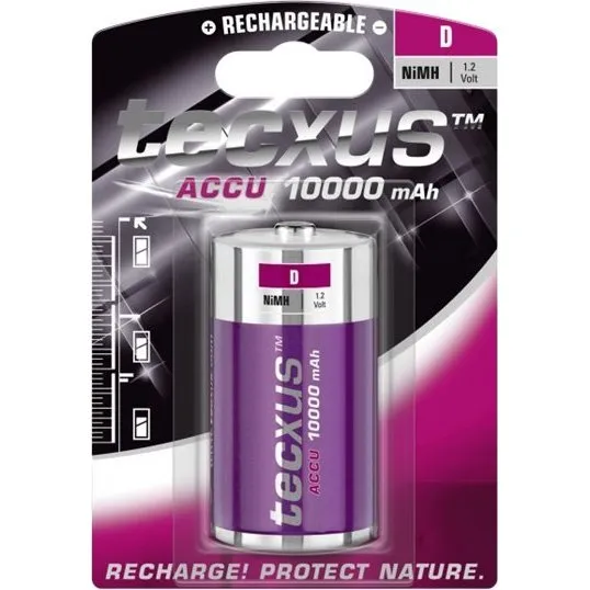 tecxus Mono D-type NiMH 10000mAh genopladelige batterier
