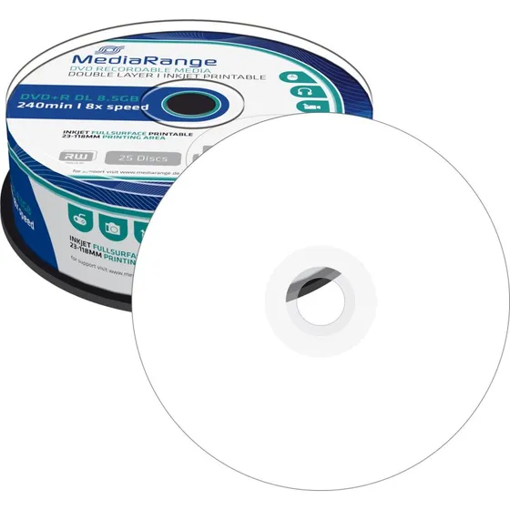 MediaRange 25x DVD+R DL 8,5 GB hvid printbar