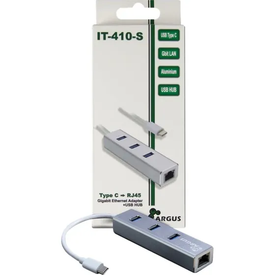 Argus IT-410-S Sølv USB 3.0-hub med Ethernet