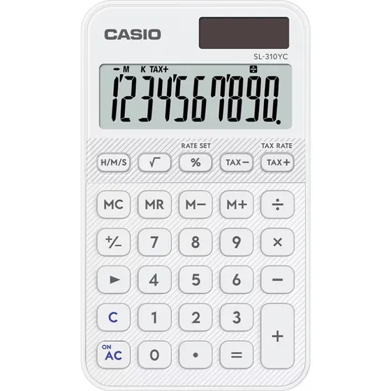 Casio SL-310YC Skrivebordsregner, hvid, 10 cifre, solpanel