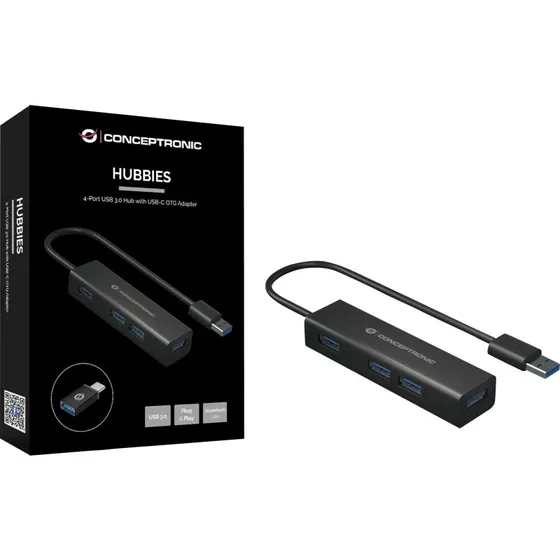 Conceptronic HUBBIES06B 4-port USB 3.0-hub, sort