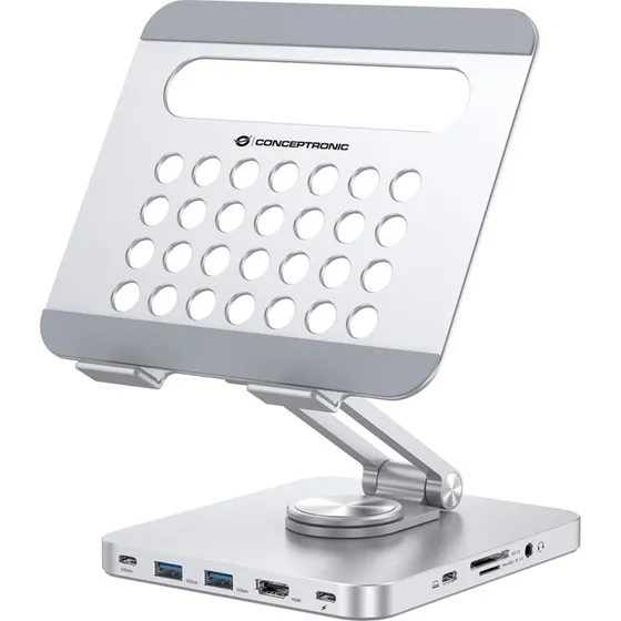 Conceptronic DONN26G USB-C Dockingstation + Tablet-Stander, Sølv