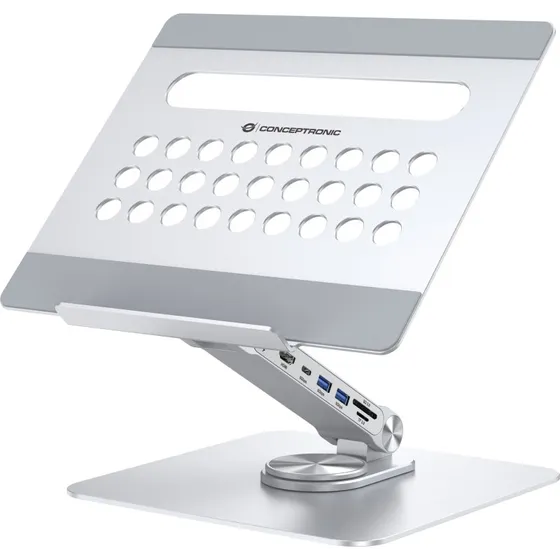 Conceptronic DONN27G USB-C Dockingstation + Laptop Stander, Sølv