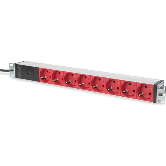 DIGITUS DN-95410-R 8-udtags aluminium strømskinne, rød, 2m