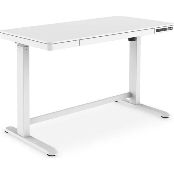DIGITUS Hæve-/sænkebord 120×60 cm med USB-oplader og skuffe, hvid
