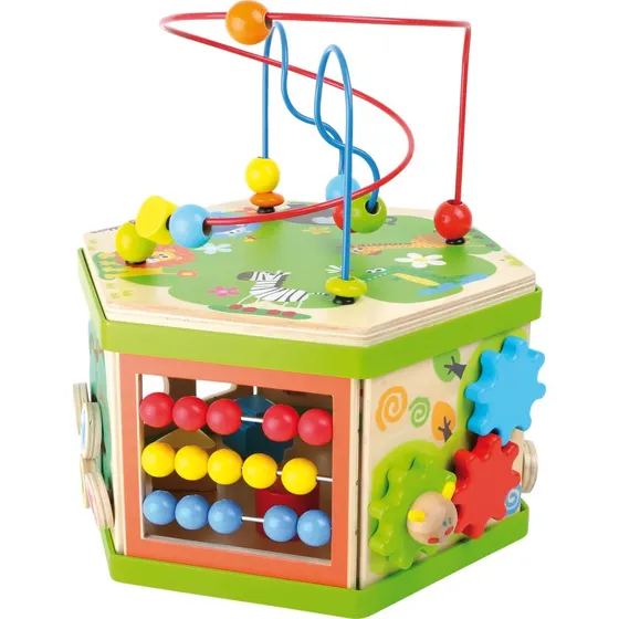 Small Foot Wooden Activity Cube Spiral Safari, 7-sidet, 2+ år